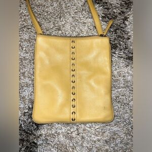 Coach Yellow Mustard Slim Leather Grommet Whip Stitch Crossbody Bag